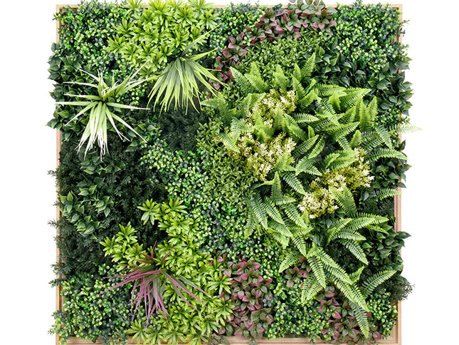 YES4HOMES 3D 1Mx1M Green Artificial Plants Wall Panel Flower Wall With Frame Vertical Garden UV Resistant Frame