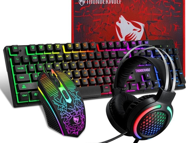 T-Wolf TF400 4-pcs Rainbow Keyboard/Mouse/Headphone/Mouse Pad Kit Set