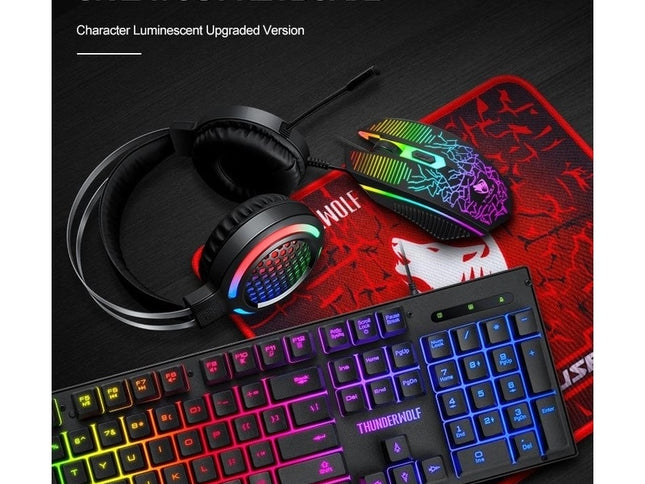 T-Wolf TF400 4-pcs Rainbow Keyboard/Mouse/Headphone/Mouse Pad Kit Set