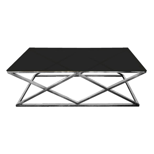 Alsea Coffee Table Silver Base - Black Glass