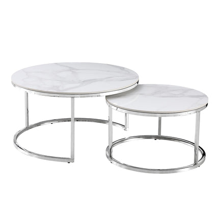 Nesting Style Coffee Table - White on Silver Stainless Steel - 80cm/60cm