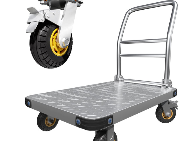 1000KG Capacity Heavy Duty Foldable Platform Truck Flatbed Push Cart Steel Dolly Trolley Cart Brake