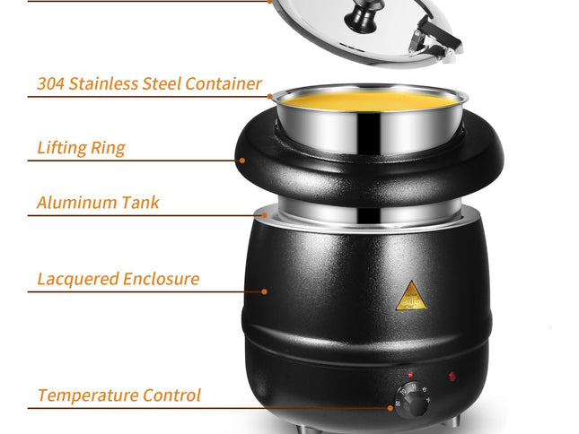 10L Restaurant Electric Buffet Food Warmer Commercial Food Warmers Soup Warmer Black