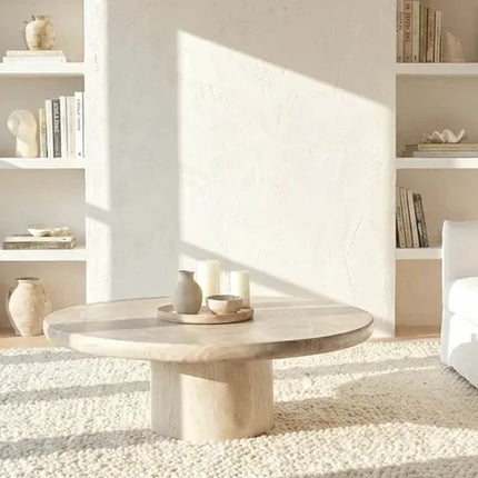 Interior Ave - Nobu Round Sculptural Stone Coffee Table - Natural Stone 70cm