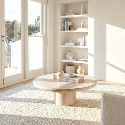 Interior Ave - Nobu Round Sculptural Stone Coffee Table - Natural Stone 70cm