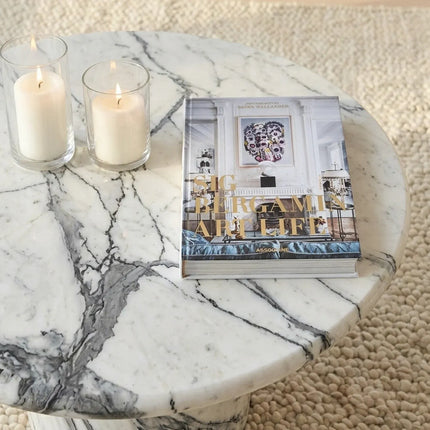 Interior Ave - Nobu Round Sculptural Stone Coffee Table - Panda Marble Finish