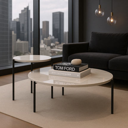 Interior Ave - Bianco Nested Coffee Table Set - White Marble Stone