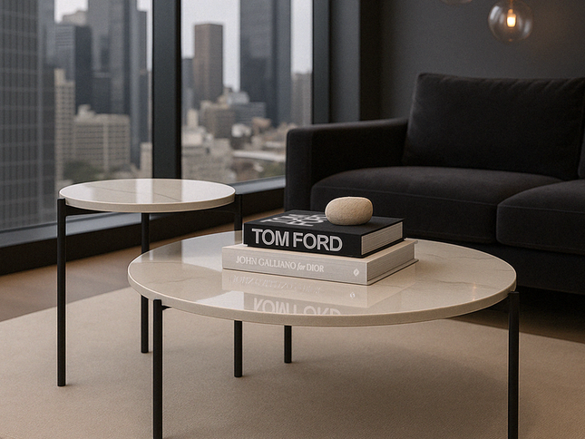 Interior Ave - Bianco Nested Coffee Table Set - White Marble Stone