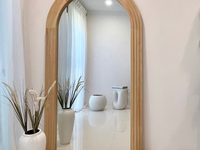 Interior Ave - Sierra Arched Step Mirror ‚Äö√Ñ√¨ Signature Sculptural Natural Wood Statement Piece