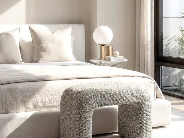 Interior Ave - Hendrix Arched Textured Ottoman - Frosted Stone