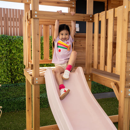 Lifespan Kids Kingston Cubby House with 2.2m Slide (Pastel Pink)