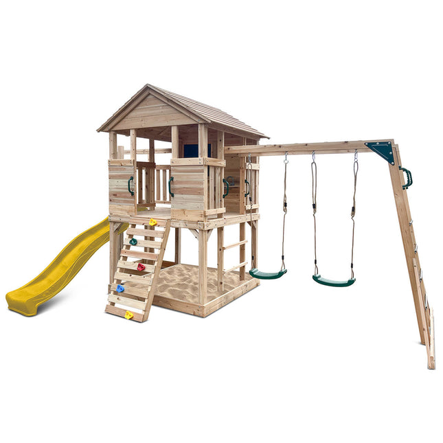 Lifespan Kids Kingston Cubby House Swing Set with 2.2m Yellow Slide