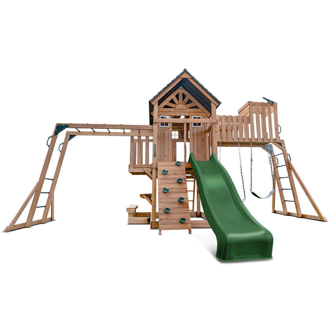 Lifespan Kids Kensington Swing Set, Monkey Bars & Play Centre with 2.2m Slide (Green)