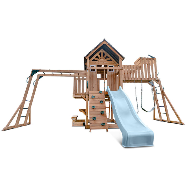 Lifespan Kids Kensington Swing Set, Monkey Bars & Play Centre with 2.2m Slide (Pastel Blue)