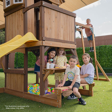 Lifespan Kids Meer Brook Swing Set, Monkey Bars & Play Centre with 2.2m Slide (Blue)