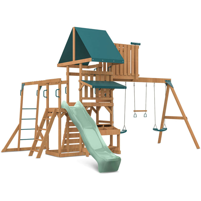 Lifespan Kids Walton Swing Set, Monkey Bars & Play Centre with 2.2m Slide (Pastel Green)