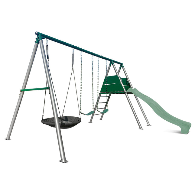 Lifespan Kids Europa Commercial Grade Steel Swing Set with Climb & 2.2m Slide (Pastel Green)