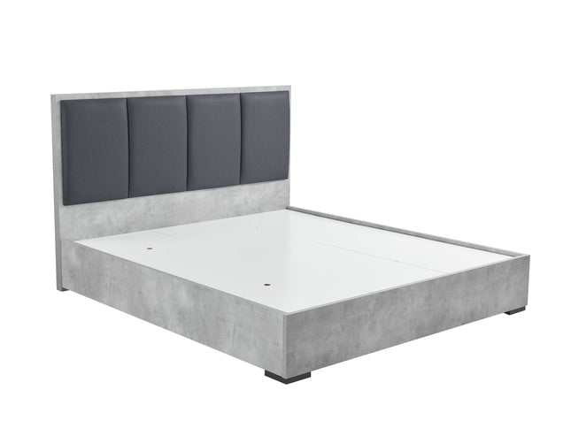 Queen 4 Pcs Bedroom Suite with Dresser Fabric Upholstery MDF Combination of Black & Cement Colour