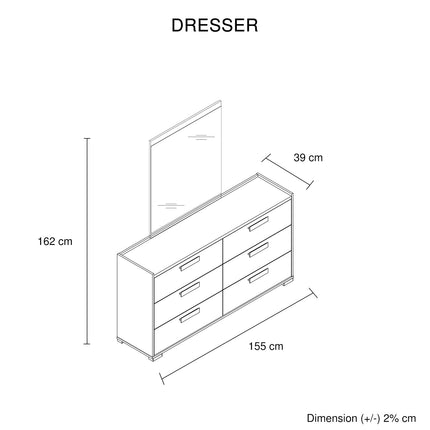 Queen 4 Pcs Bedroom Suite with Dresser Fabric Upholstery MDF Combination of Black & Cement Colour