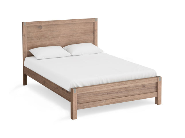 4 Pieces Bedroom Suite in Solid Wood Veneered Acacia Construction Timber Slat King Size Oak Colour Bed, Bedside Table & Dresser