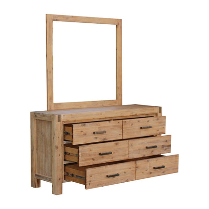 5 Pieces Bedroom Suite in Solid Wood Veneered Acacia Construction Timber Slat King Single Size Oak Colour Bed, Bedside Table , Tallboy & Dresser