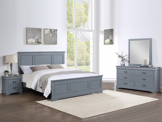 4 Pieces Bedroom Suite in Solid Wood & MDF King Size Grey Colour Bed, Bedside Table & Dresser