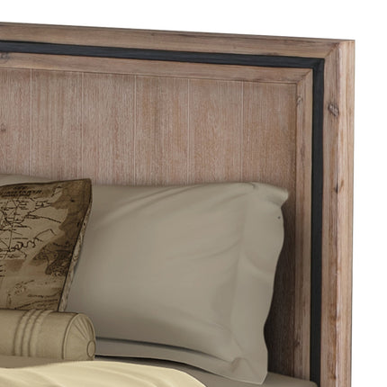 4 Pieces Bedroom Suite Queen Size Silver Brush in Acacia Wood Construction Bed, Bedside Table & Dresser