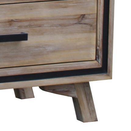 4 Pieces Bedroom Suite Queen Size Silver Brush in Acacia Wood Construction Bed, Bedside Table & Tallboy