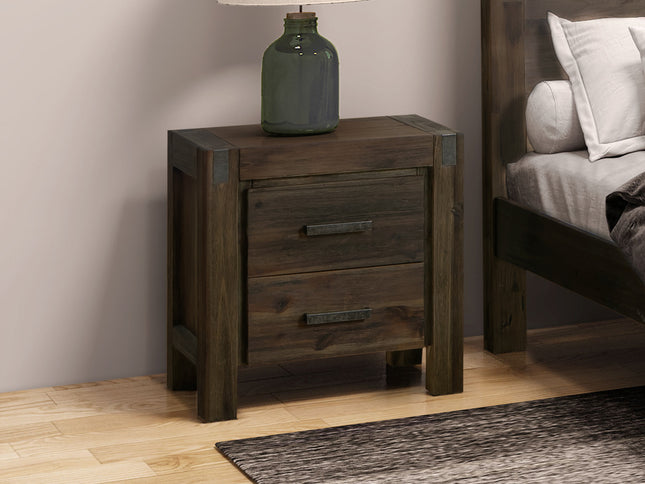 Bedside Table 2 drawers Night Stand Solid Wood Acacia Storage in Chocolate Colour