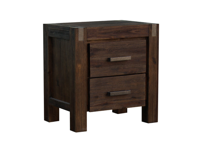 Bedside Table 2 drawers Night Stand Solid Wood Acacia Storage in Chocolate Colour
