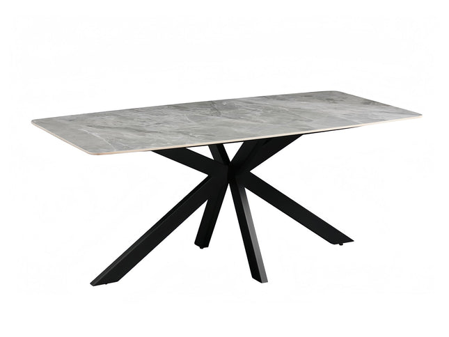 Dining Table Rectangular Shape Grey Sintered Stone Top Powder Coated Iron Legs