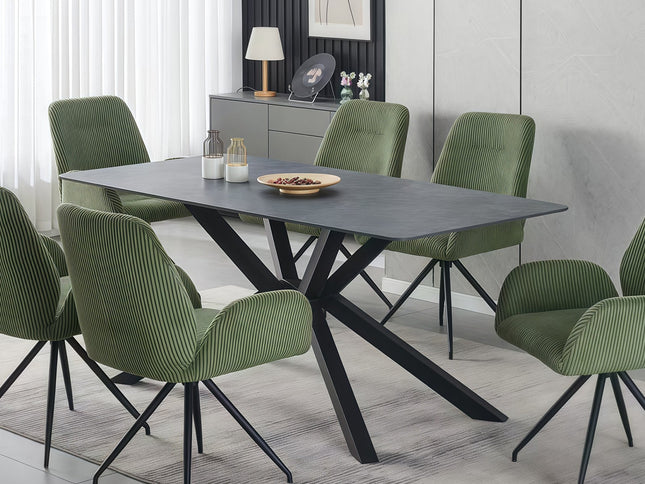 Dining Table Rectangular Shape Green Sintered Stone Top Powder Coated Iron Legs