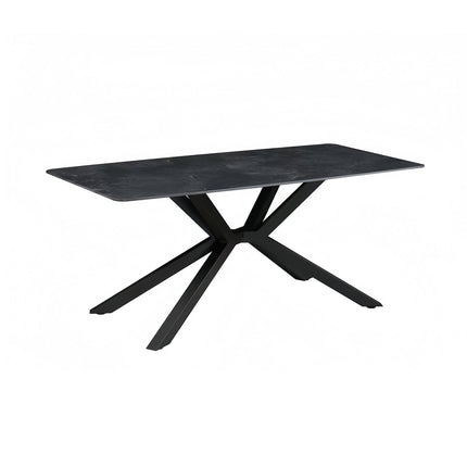 Dining Table Rectangular Shape Green Sintered Stone Top Powder Coated Iron Legs