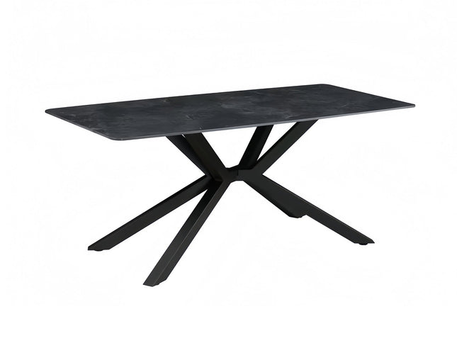 Dining Table Rectangular Shape Green Sintered Stone Top Powder Coated Iron Legs