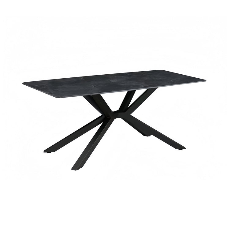 Dining Table Rectangular Shape Green Sintered Stone Top Powder Coated Iron Legs