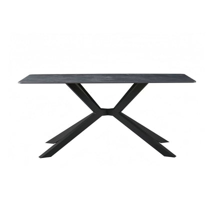 Dining Table Rectangular Shape Green Sintered Stone Top Powder Coated Iron Legs