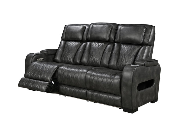 3 Seater Electric Air Leather Dark Grey Recliner