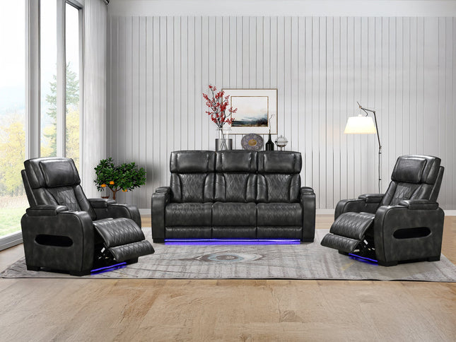 3-1-1 Seater Electric Air Leather Dark Grey Recliner Set