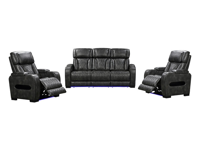 3-1-1 Seater Electric Air Leather Dark Grey Recliner Set