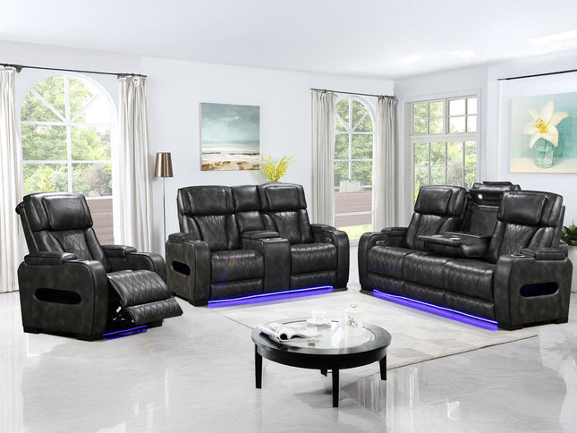 3-2-1 Seater Electric Air Leather Dark Grey Recliner Set