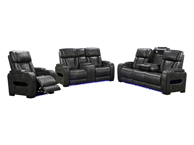 3-2-1 Seater Electric Air Leather Dark Grey Recliner Set