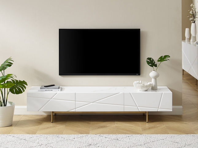 TV Cabinet MDF Glossy Storage Drawers Metal Base Entertainment Unit