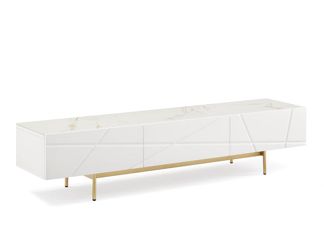 TV Cabinet MDF Glossy Storage Drawers Metal Base Entertainment Unit