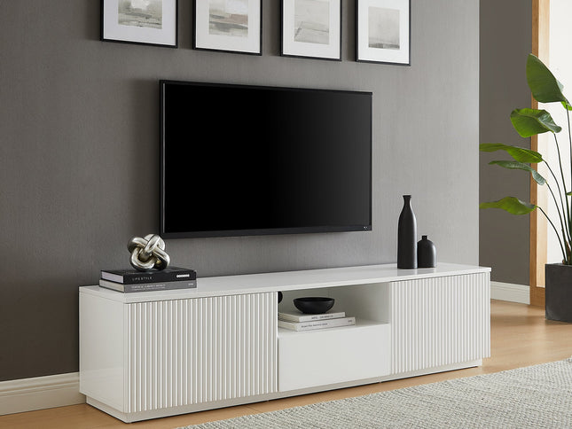 TV Cabinet Storage Drawer MDF Glossy Entertainment Unit in White colour