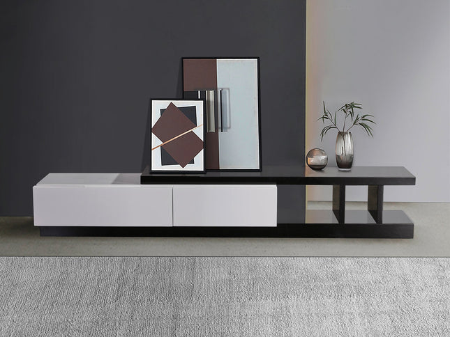 TV Cabinet with 2 Storage Drawers With High Glossy Assembled Entertainment Unit in Black & White colour