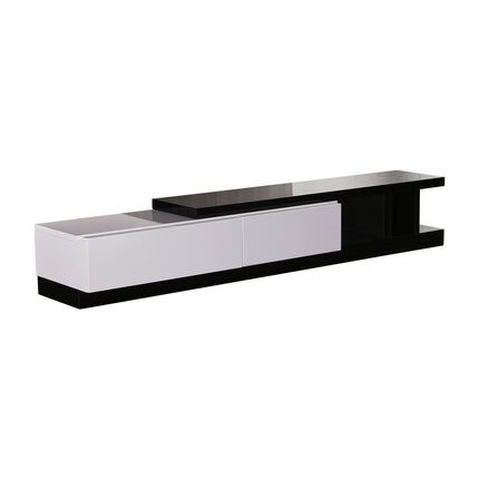 TV Cabinet with 2 Storage Drawers With High Glossy Assembled Entertainment Unit in Black & White colour
