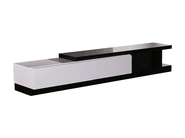 TV Cabinet with 2 Storage Drawers With High Glossy Assembled Entertainment Unit in Black & White colour