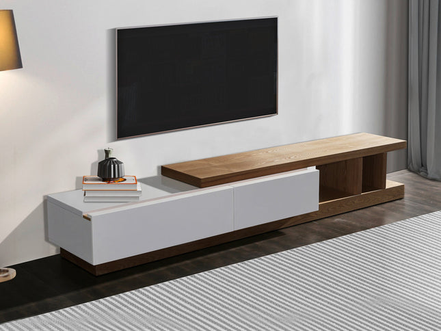 TV Cabinet with 2 Storage Drawers With High Glossy Assembled Entertainment Unit in White Ash colour