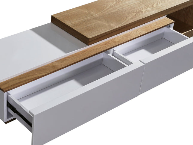 TV Cabinet with 2 Storage Drawers With High Glossy Assembled Entertainment Unit in White Ash colour