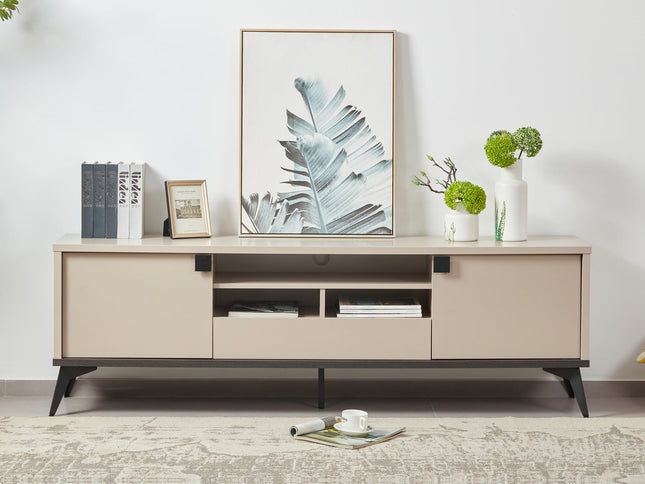 TV Cabinet with Storage Drawer Open Shelve Cabinet MDF in Champagne Colour
